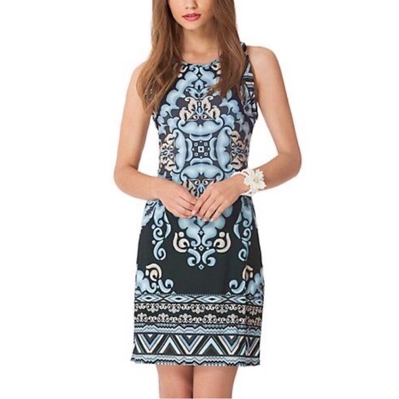 Hale Bob Emery Dress A-Line Sleeveless Stretch Blue Black White Gray Size Small - Picture 2 of 16